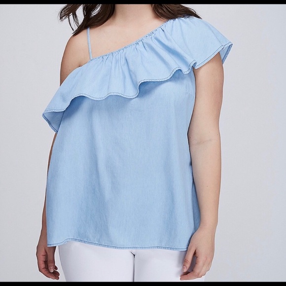 Blue one Shoulder Ruffle Top - Picture 5 of 6